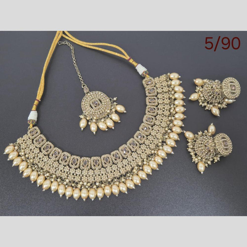 Akruti Collection Gold Plated Crystal Stone And Pearls Necklace Set