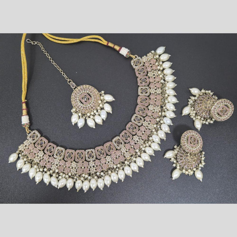 Akruti Collection Gold Plated Crystal Stone And Pearls Necklace Set