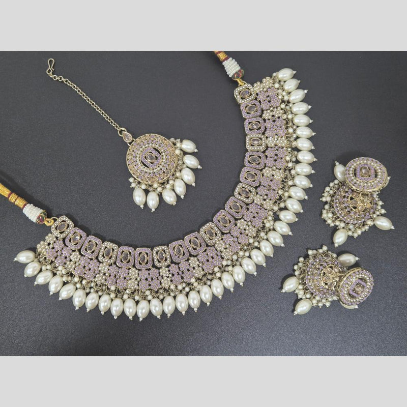 Akruti Collection Gold Plated Crystal Stone And Pearls Necklace Set