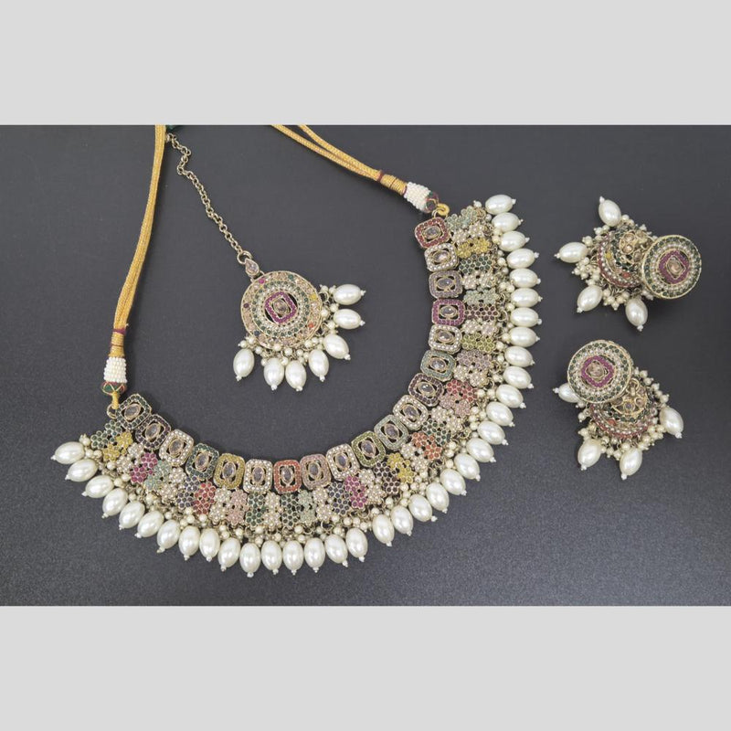 Akruti Collection Gold Plated Crystal Stone And Pearls Necklace Set