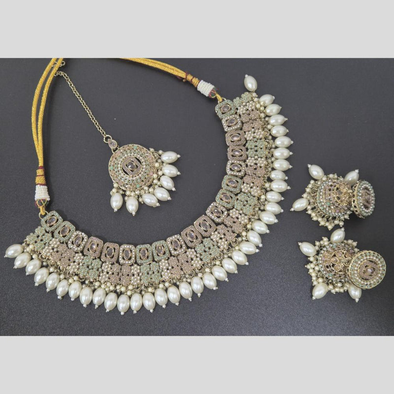 Akruti Collection Gold Plated Crystal Stone And Pearls Necklace Set