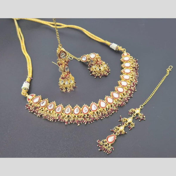 Akruti Collection Gold Plated Kundan Stone And Pearls Necklace Set