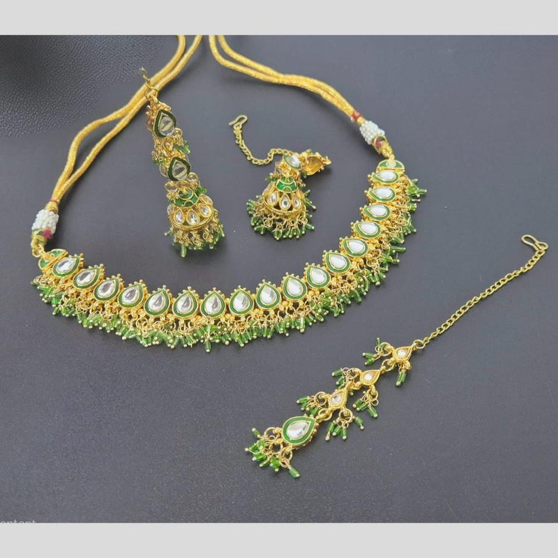 Akruti Collection Gold Plated Kundan Stone And Pearls Necklace Set