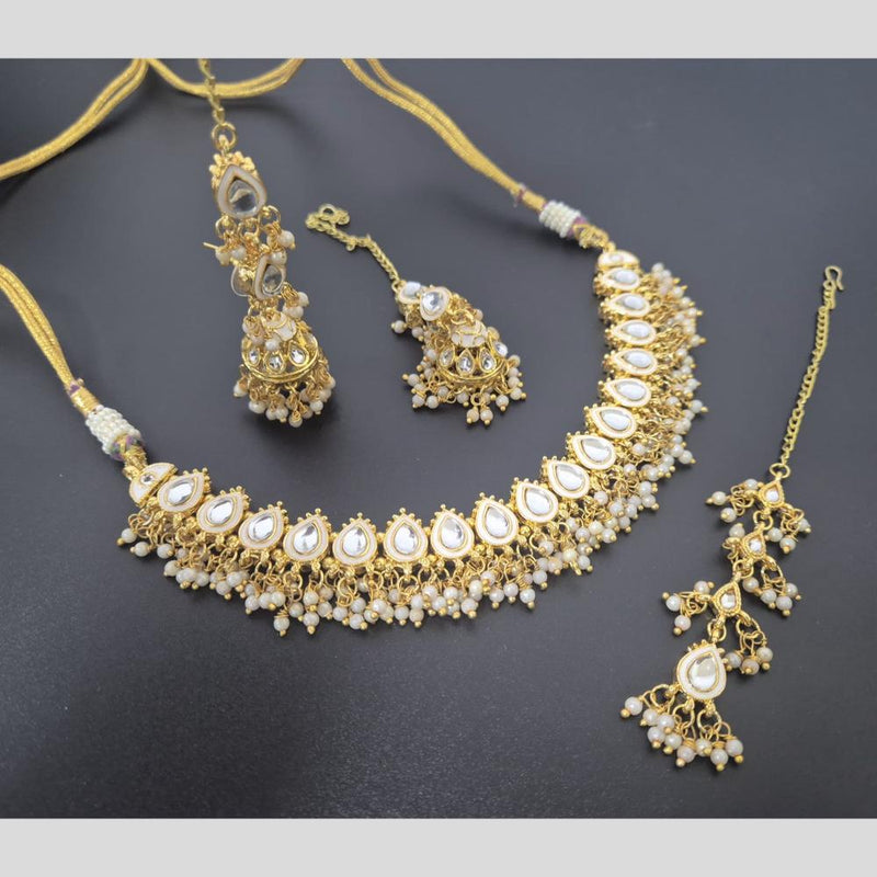 Akruti Collection Gold Plated Kundan Stone And Pearls Necklace Set