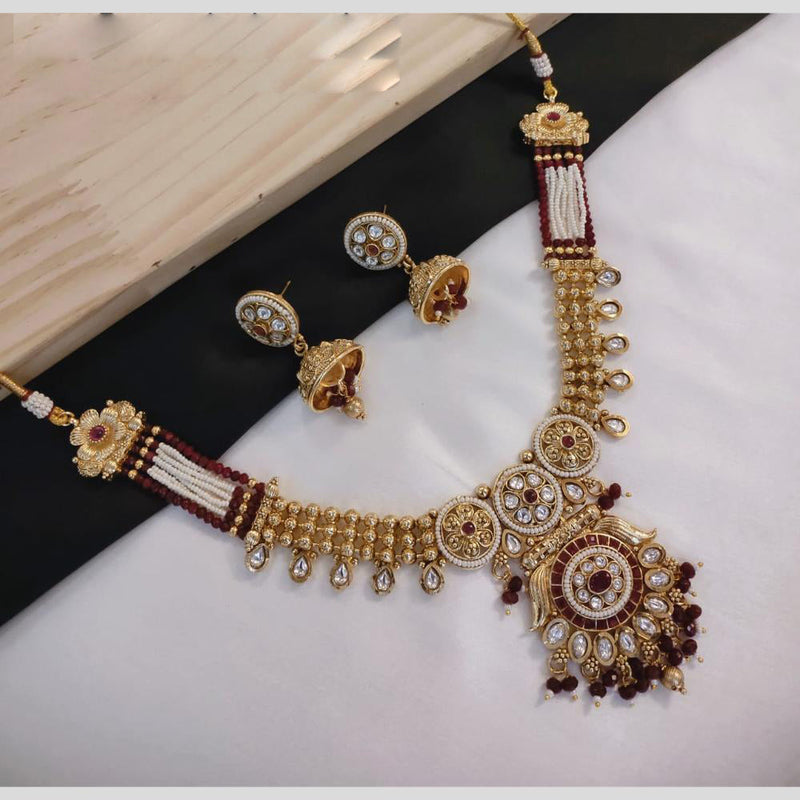 Akruti Collection Gold Plated Kundan Stone And Pearls Necklace Set