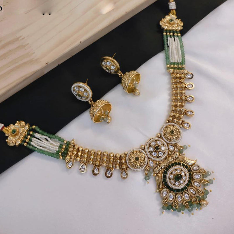 Akruti Collection Gold Plated Kundan Stone And Pearls Necklace Set