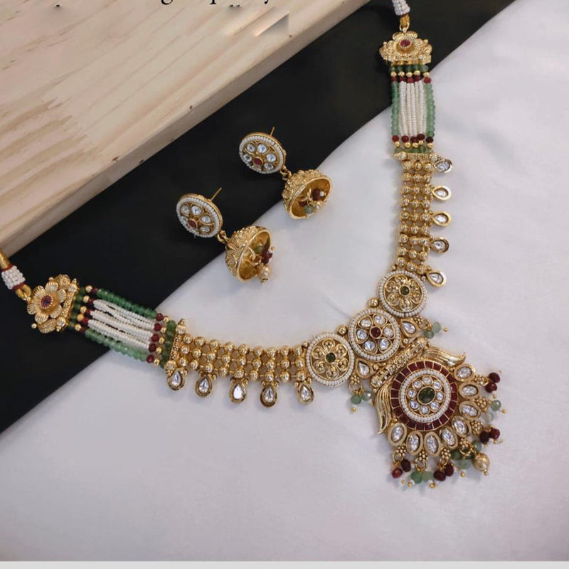 Akruti Collection Gold Plated Kundan Stone And Pearls Necklace Set