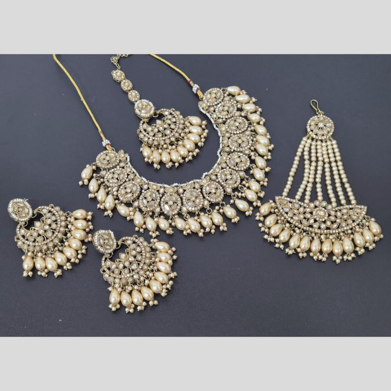 Akruti Collection Gold Plated Crystal Stone And Pearls Necklace Set