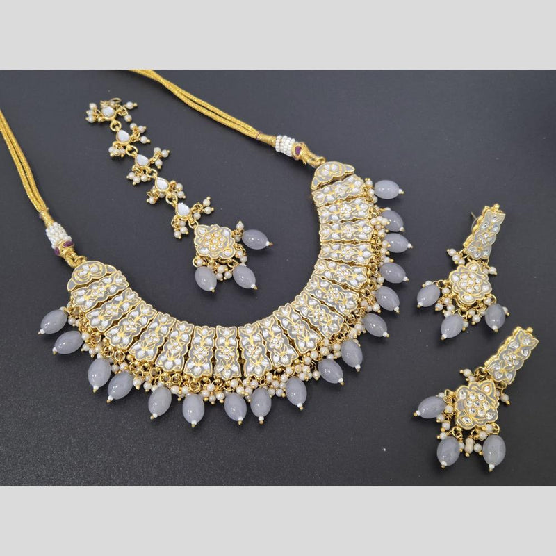 Akruti Collection Gold Plated Kundan Stone And Pearls Meenakari Necklace Set