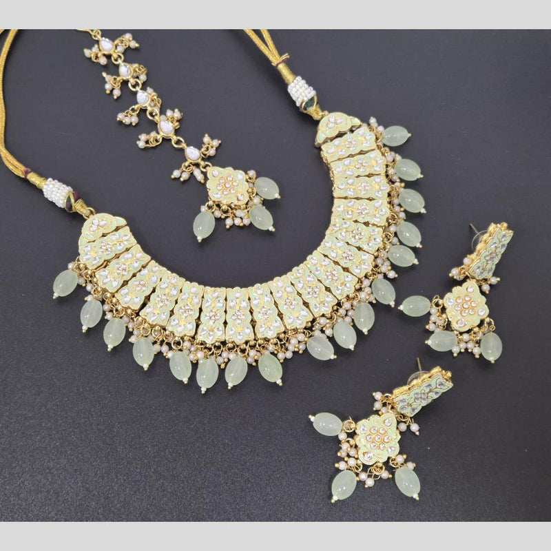 Akruti Collection Gold Plated Kundan Stone And Pearls Meenakari Necklace Set