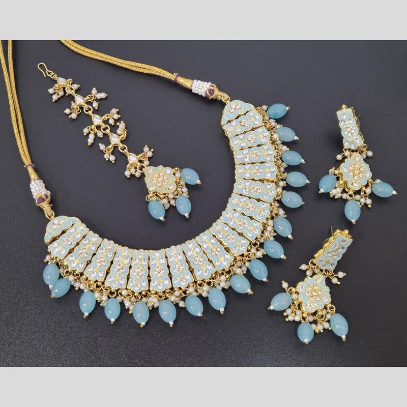 Akruti Collection Gold Plated Kundan Stone And Pearls Meenakari Necklace Set