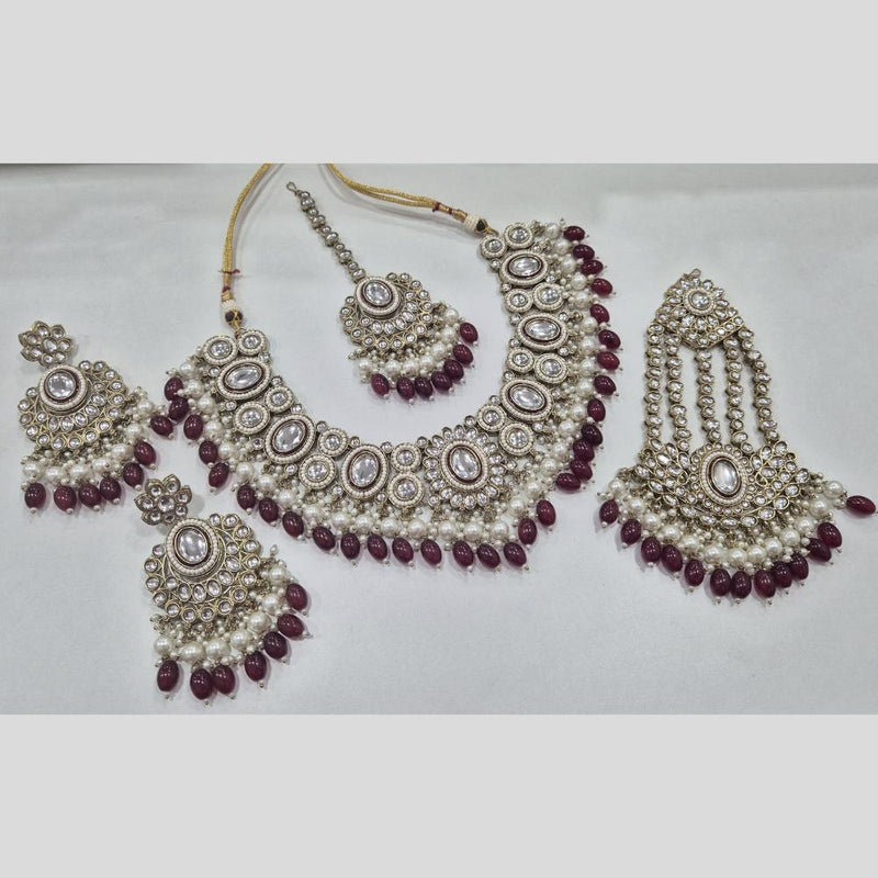 Akruti Collection Gold Plated Kundan Stone And Pearls Necklace Set