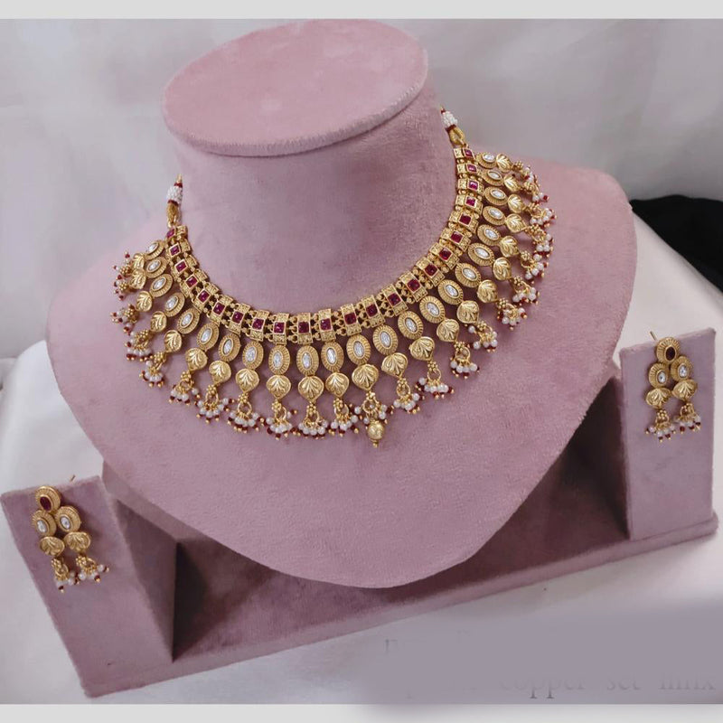 Akruti Collection Gold Plated Pota Stone And Pearls Necklace Set