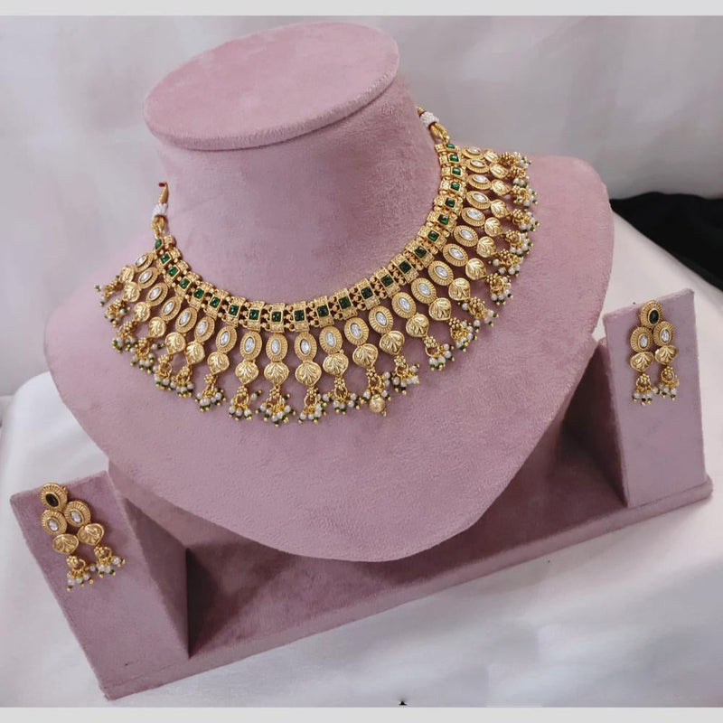 Akruti Collection Gold Plated Pota Stone And Pearls Necklace Set