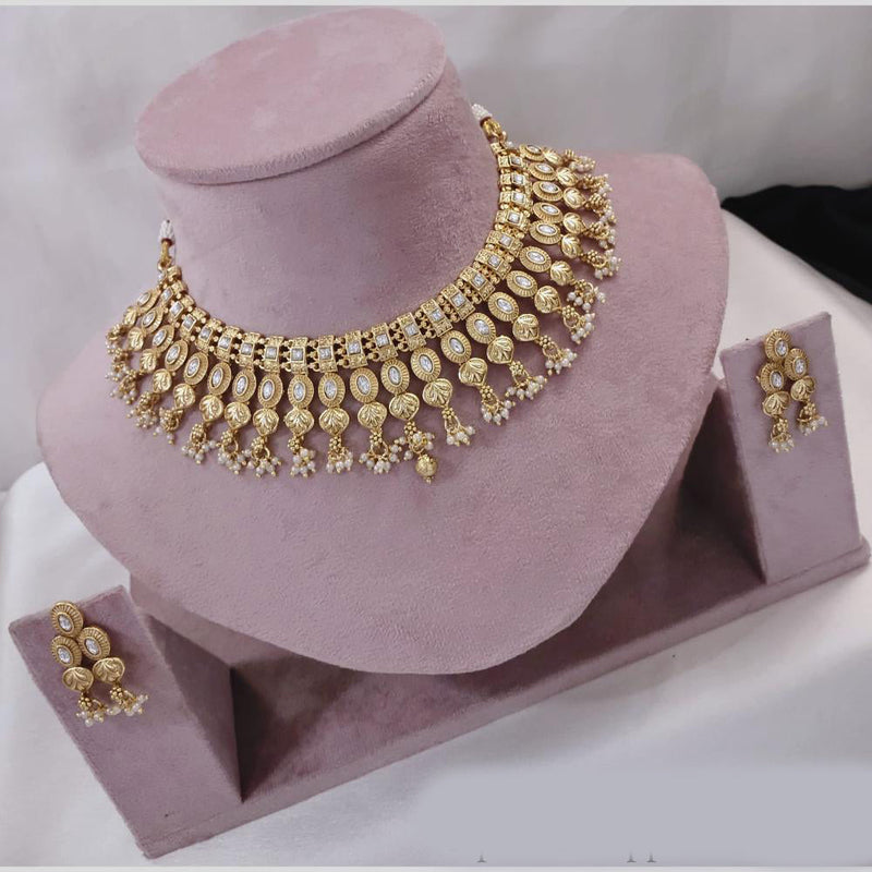 Akruti Collection Gold Plated Pota Stone And Pearls Necklace Set