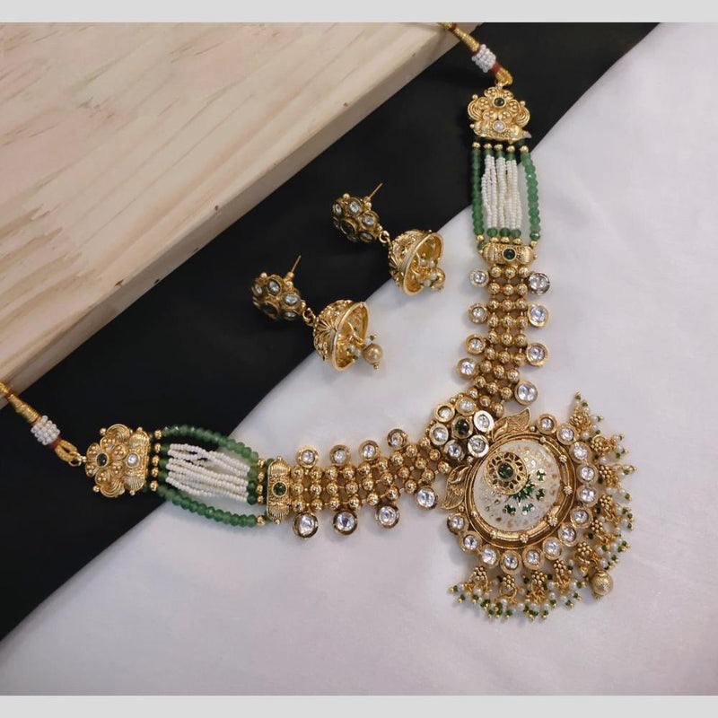 Akruti Collection Gold Plated Polki Kundan Stone And Pearls Meenakari Necklace Set