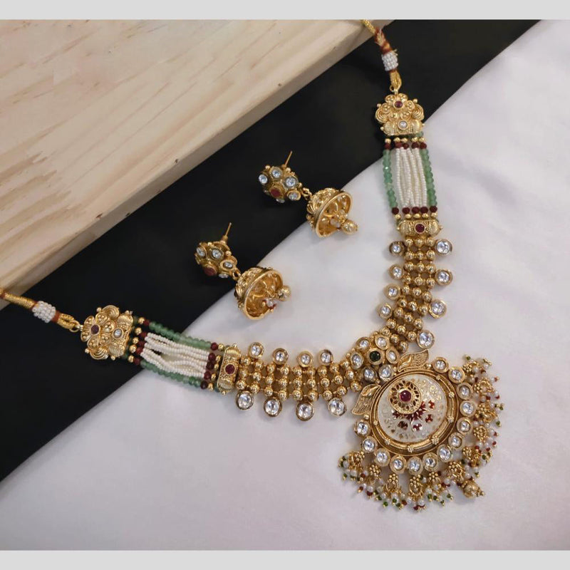 Akruti Collection Gold Plated Polki Kundan Stone And Pearls Meenakari Necklace Set