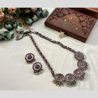 Akruti Collection Oxidised Plated Pota Stone And Pearls Necklace Set