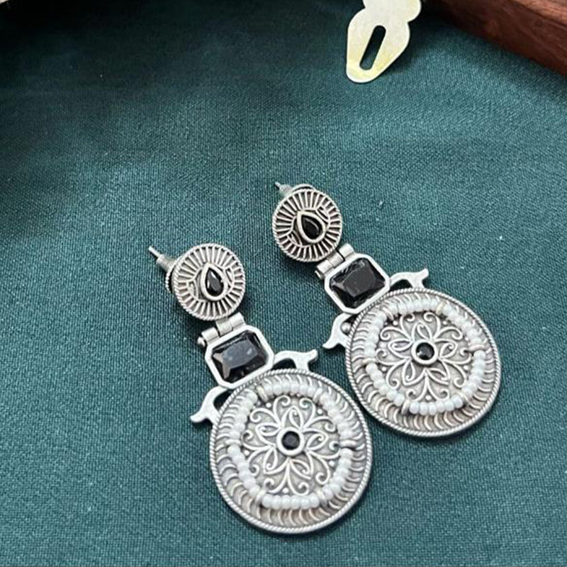 Akruti Collection Oxidised Plated Pota Stone And Pearls Dangler Earrings