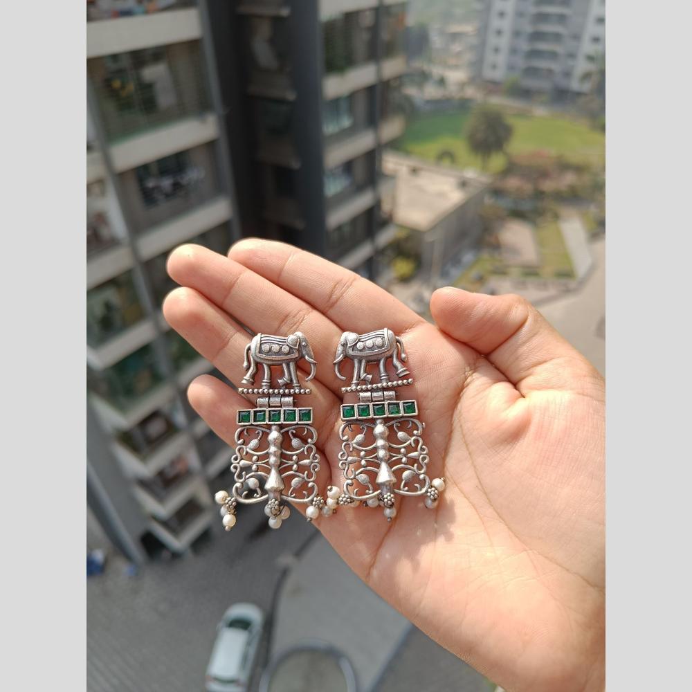 Akruti Collection Oxidised Plated Pota Stone And Pearls Dangler Earrings