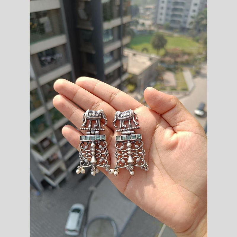 Akruti Collection Oxidised Plated Pota Stone And Pearls Dangler Earrings