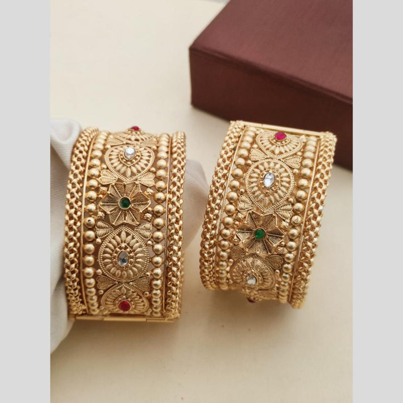 Akruti Collection Gold Plated Pota Stone Openable Bangles Set