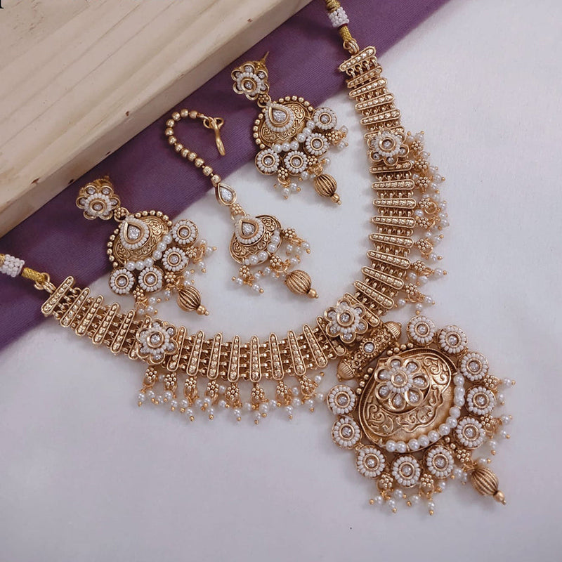 Akruti Collection Gold Plated Pota Stone And Pearls Necklace Set