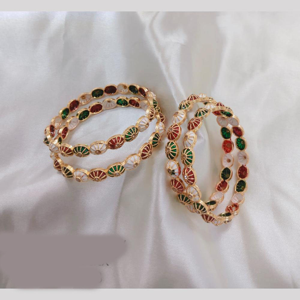 Akruti Collection Gold Plated Pota Stone Bangle Set