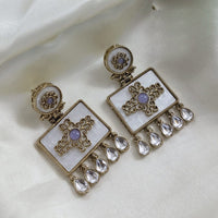 Akruti Collection Gold Plated Pota Stone Dangler Earrings