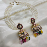 Akruti Collection Gold Plated Crystal Stone And Beads Kan Chain Jhumki Earrings