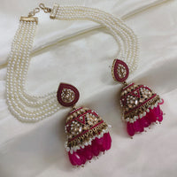 Akruti Collection Gold Plated Crystal Stone And Beads Kan Chain Jhumki Earrings