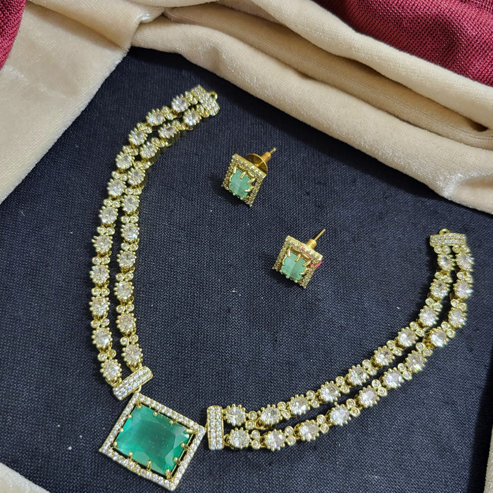 Akruti Collection Gold Plated American Diamond Necklace Set