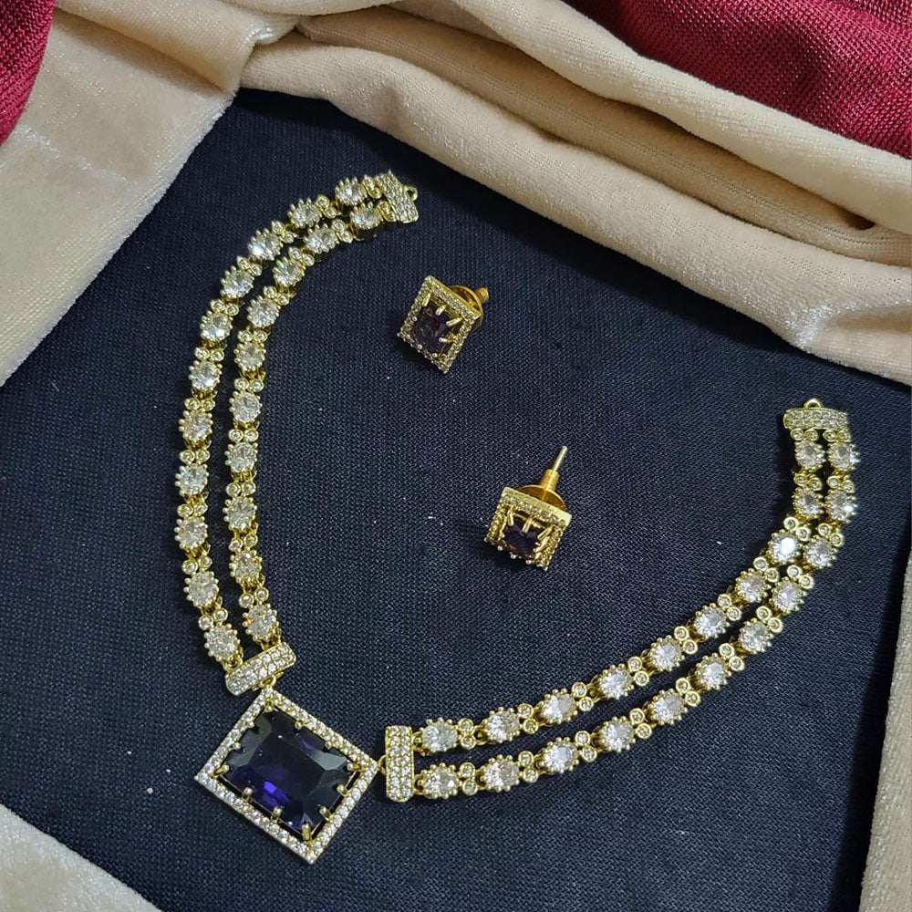 Akruti Collection Gold Plated American Diamond Necklace Set