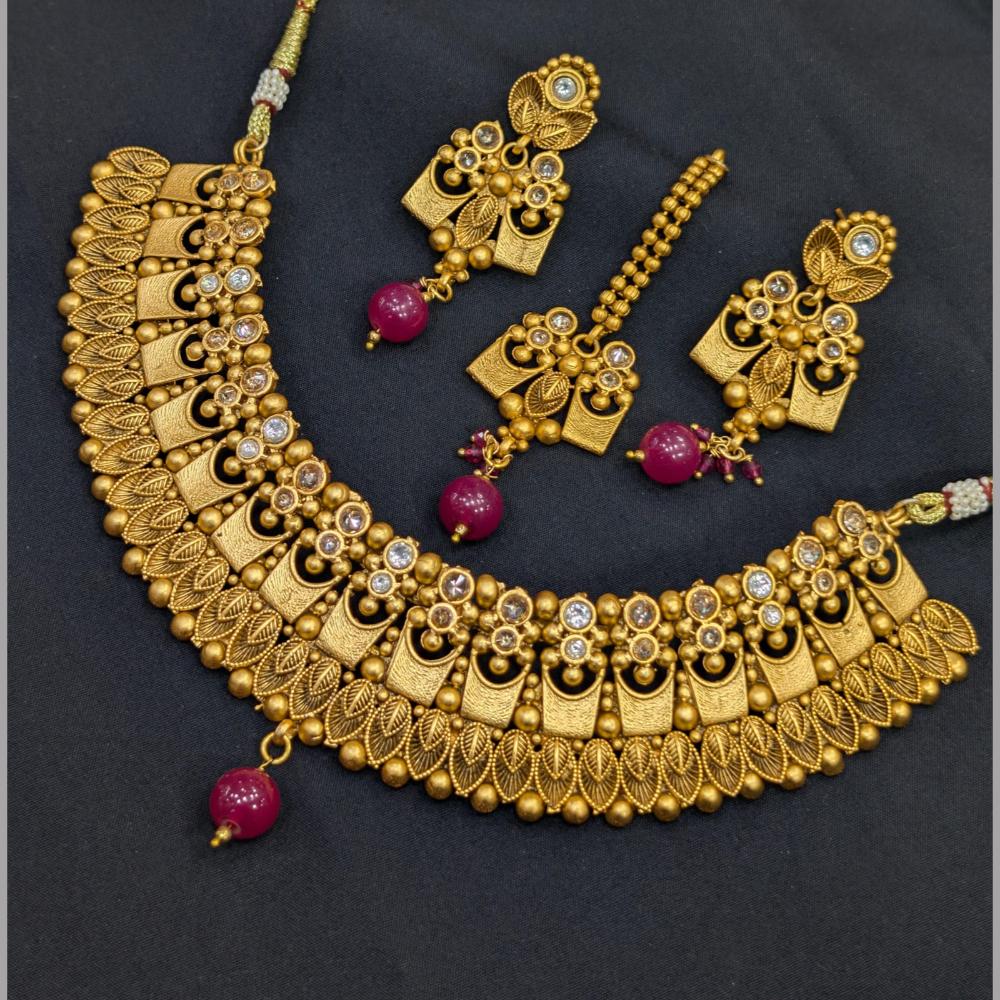 Akruti Collection Gold Plated Pota Stone And Pearls Choker Necklace Set