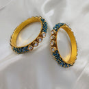 Akruti Collection Gold Plated Kundan Stone And Pearls Bangle Set