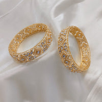 Akruti Collection Gold Plated Kundan Stone And Pearls Bangle Set