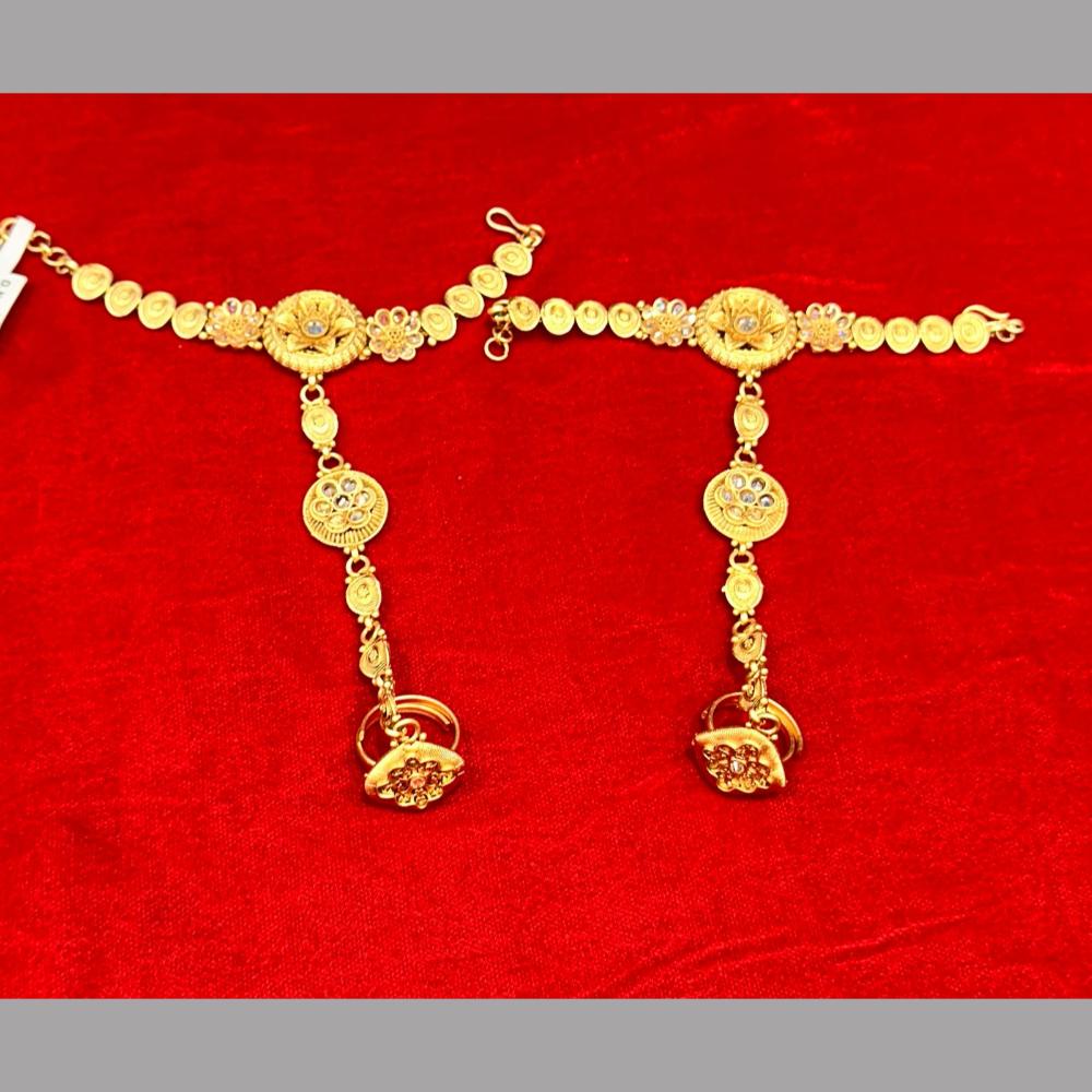 Akruti Collection Gold Plated Pota Stone Hand Harness