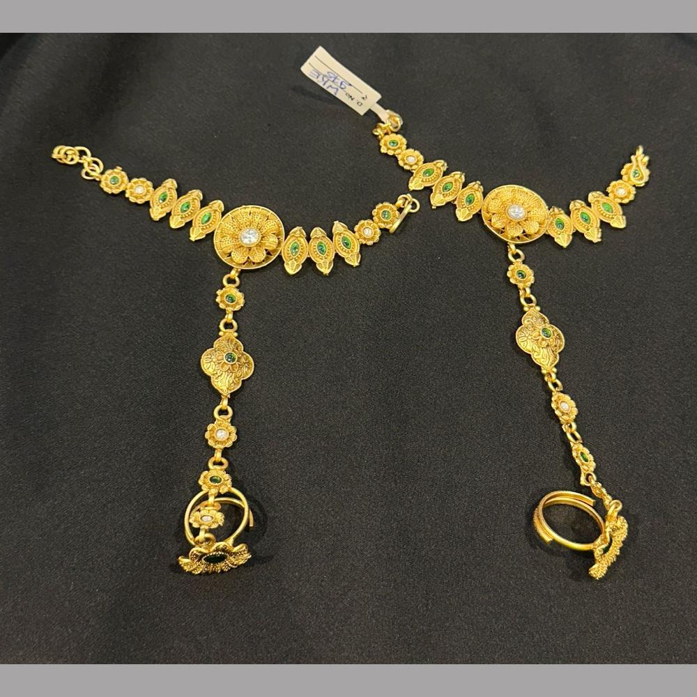 Akruti Collection Gold Plated Pota Stone Hand Harness