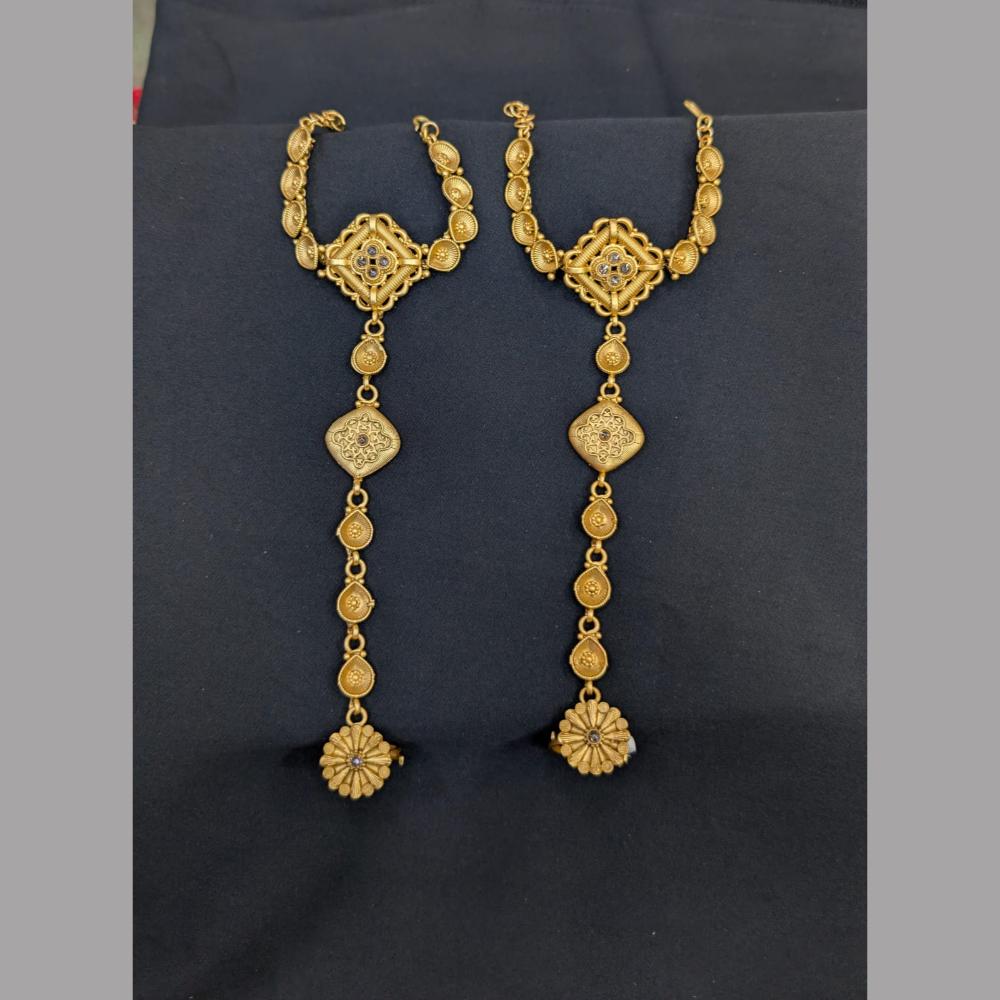 Akruti Collection Gold Plated Pota Stone Hand Harness