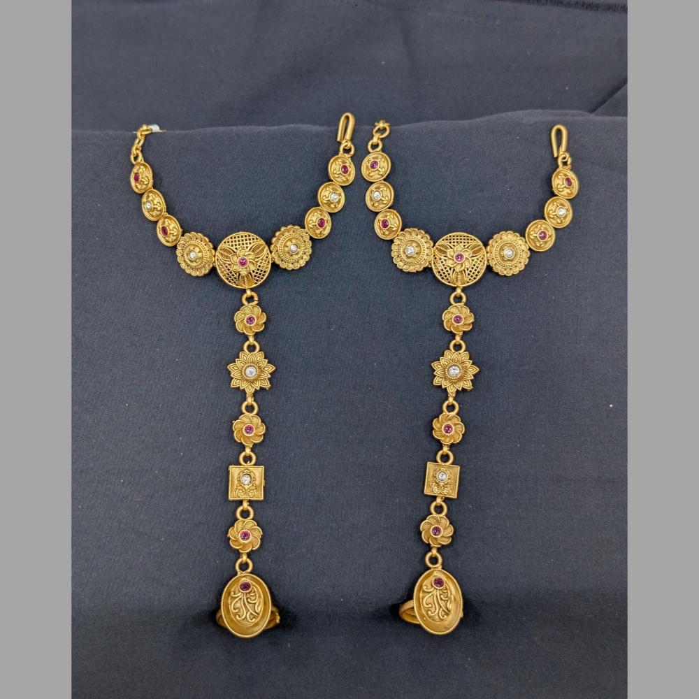 Akruti Collection Gold Plated Pota Stone Hand Harness