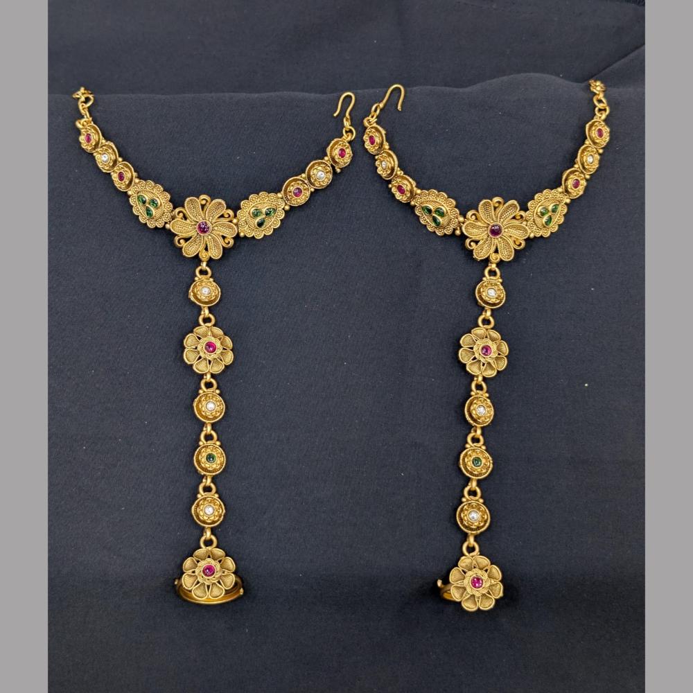 Akruti Collection Gold Plated Pota Stone Hand Harness