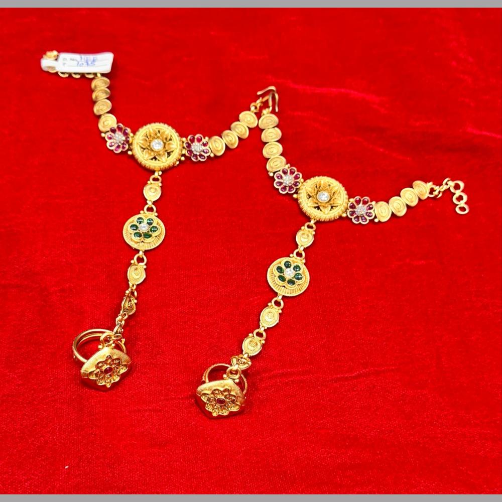 Akruti Collection Gold Plated Pota Stone Hand Harness