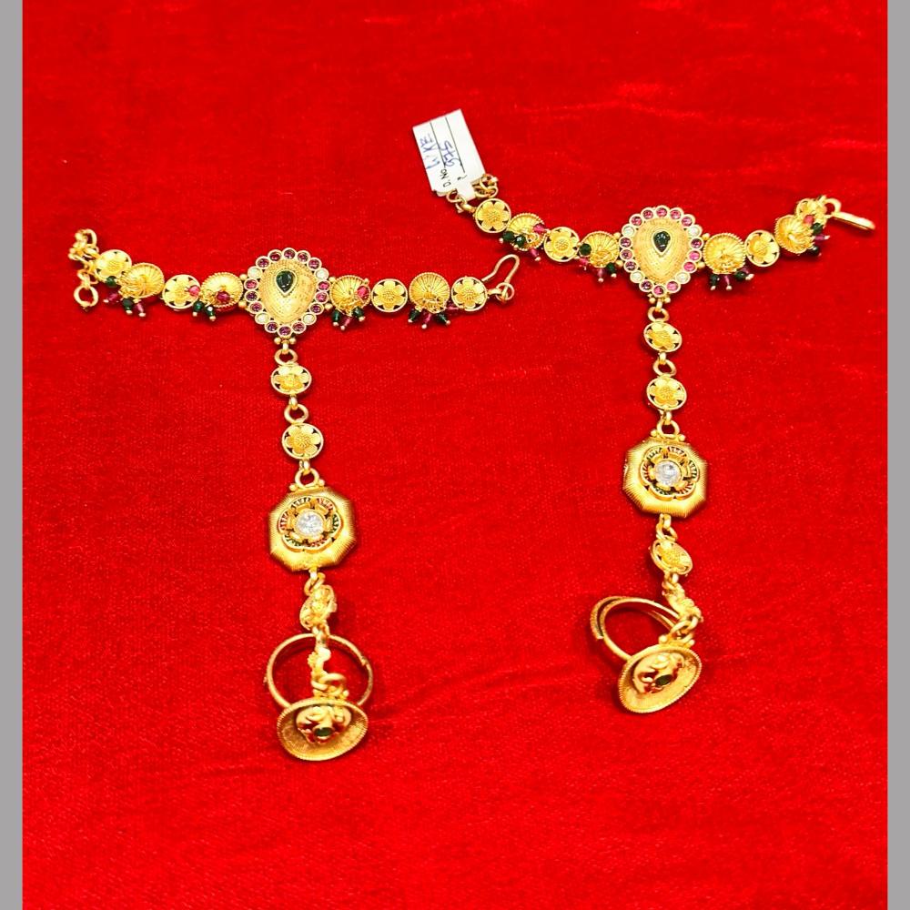 Akruti Collection Gold Plated Pota Stone Hand Harness