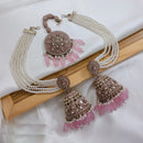 Akruti Collection Kundan Pearl Jhumki Earrings with Kanchain