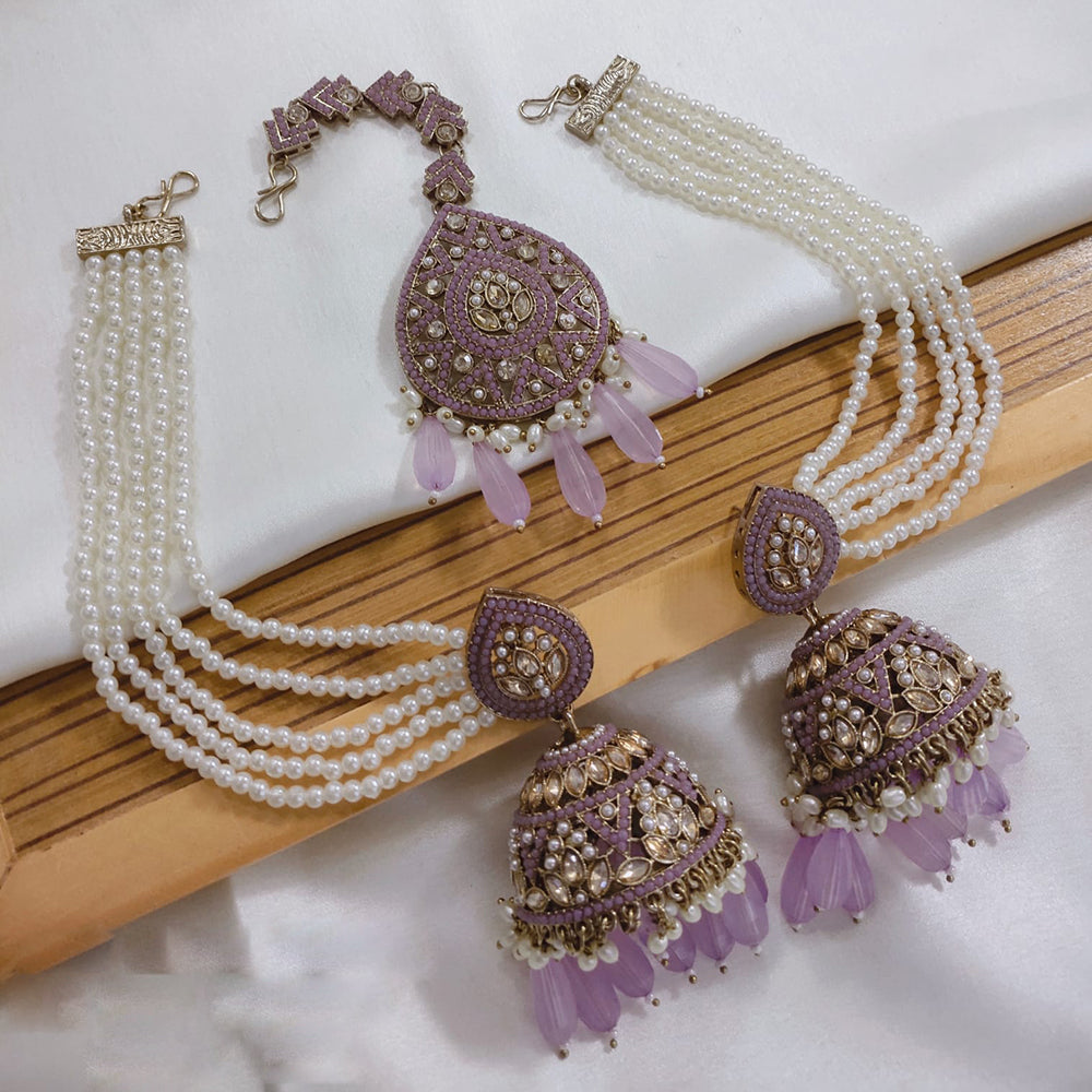 Akruti Collection Kundan Pearl Jhumki Earrings with Kanchain
