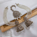 Akruti Collection Designer Kundan Jhumka Earrings with Beads & Pearl Chain