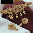 Akruti Collection Traditional Gold Finish Pota And Pearl Choker Necklace Set