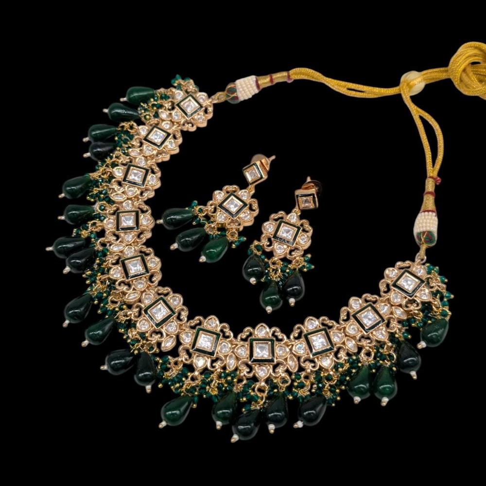 Akruti Collection Gold Plated Polki Kundan Stone Pearl And Beads Necklace Set
