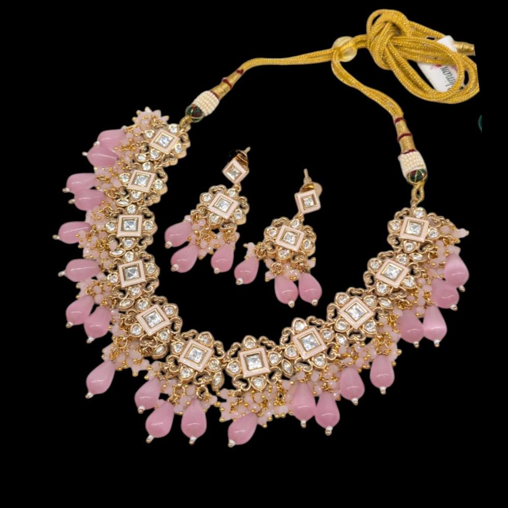 Akruti Collection Gold Plated Polki Kundan Stone Pearl And Beads Necklace Set