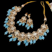 Akruti Collection Gold Plated Polki Kundan Stone Pearl And Beads Necklace Set
